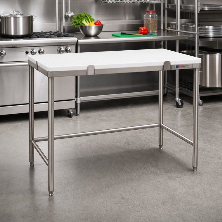 Product image #2 for Eagle Group 48-Inch x 30-Inch White Polymer Top Chopping Table with Stainless Steel Tubular Base