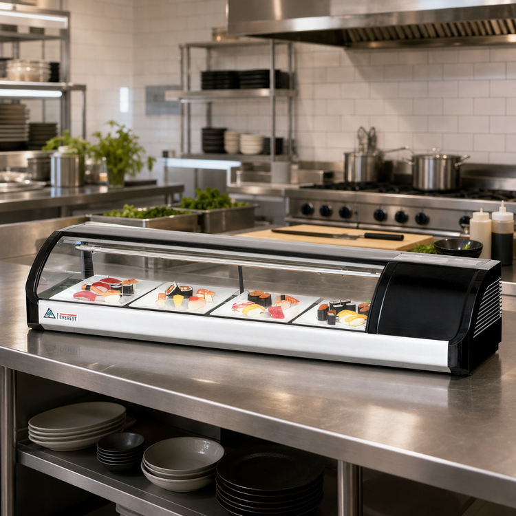 Product image #2 for Everest Refrigeration 59-Inch Countertop Curved Glass Sushi Case with Right-Mounted Self-Contained Refrigeration