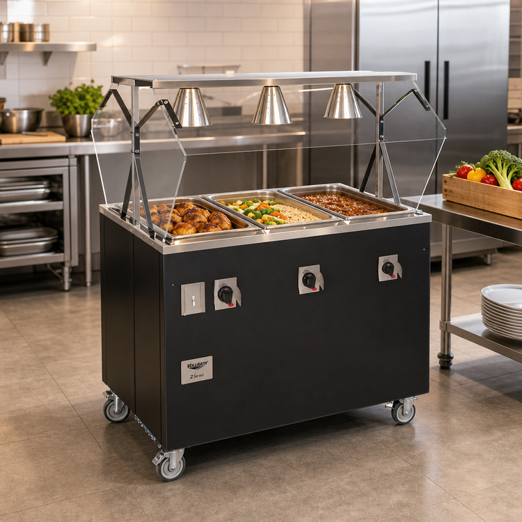 Product image #2 for Vollrath 2-Series Affordable Portable Deluxe 4-Well Hot Food Station with Breath Guard and Enclosed Storage Base