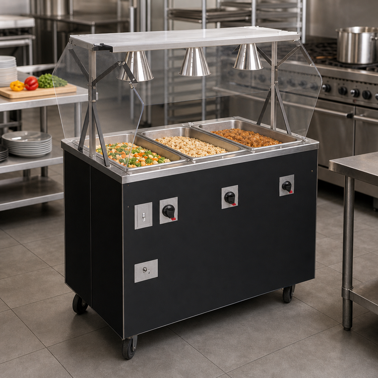 Product image #2 for Vollrath 2-Series Affordable Portable Deluxe 4-Well Hot Food Station with Breath Guard and Enclosed Storage Base