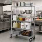 Thumbnail image #2 for Quantum M2436C47-5 Mobile Chrome Wire Shelving Cart, 36"W x 24"D x 80"H, 5 Shelves, 4 Casters