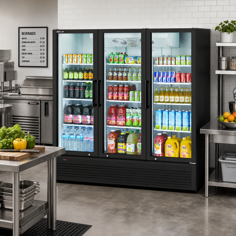 Product image #3 for Turbo Air Super Deluxe 3-Section Glass Door Refrigerated Merchandiser, 70.5 Cu. Ft., Self-Contained Bottom Mount