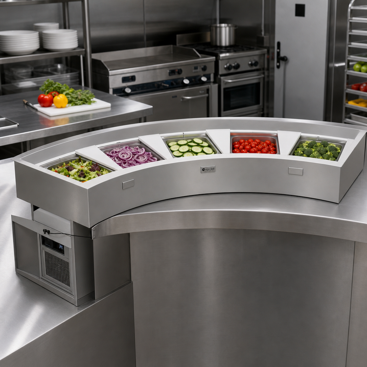 Product image #2 for Randell Drop-In Curved Refrigerated Cold Food Well, 6-Pan, Self-Contained