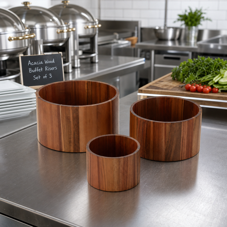 Product image #3 for American Metalcraft Round Acacia Wood Buffet Risers, Set of 3