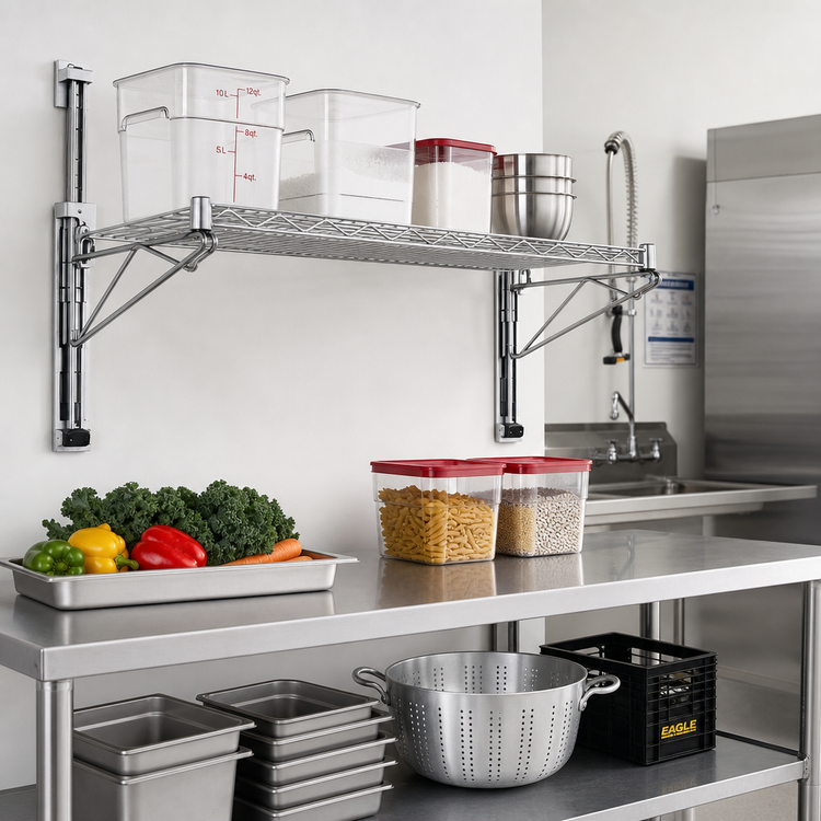 Product image #2 for Eagle Group Adjustable Post Wire Wall Mount Prepackaged End Unit for 18-Inch Deep Wire Shelving, Chrome Plated