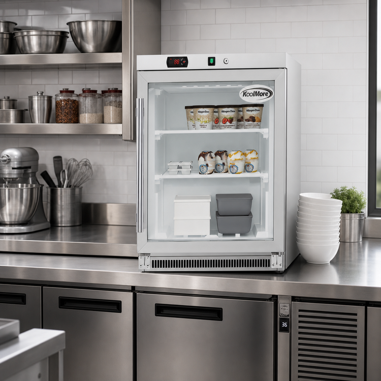 Product image #3 for KoolMore 24-Inch Countertop Display Freezer with Stainless Steel and Glass Door, 4.6 Cu. Ft., White