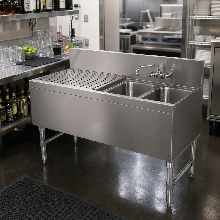 Product image #2 for Advance Tabco Prestige 2-Compartment Stainless Steel Underbar Sink Unit, 48 Inch, Left Drainboard