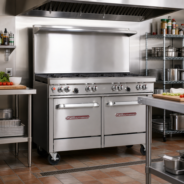 Product image #2 for Southbend Ultimate 48-Inch Commercial Gas Range with 8 Open Burners, Standard Oven, and Cabinet Base