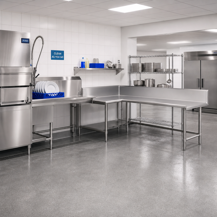 Product image #2 for Pro-Bowl L-Shaped Corner Clean Dishtable, 60" Machine-to-Corner x 120" Corner-to-End, Right-to-Left
