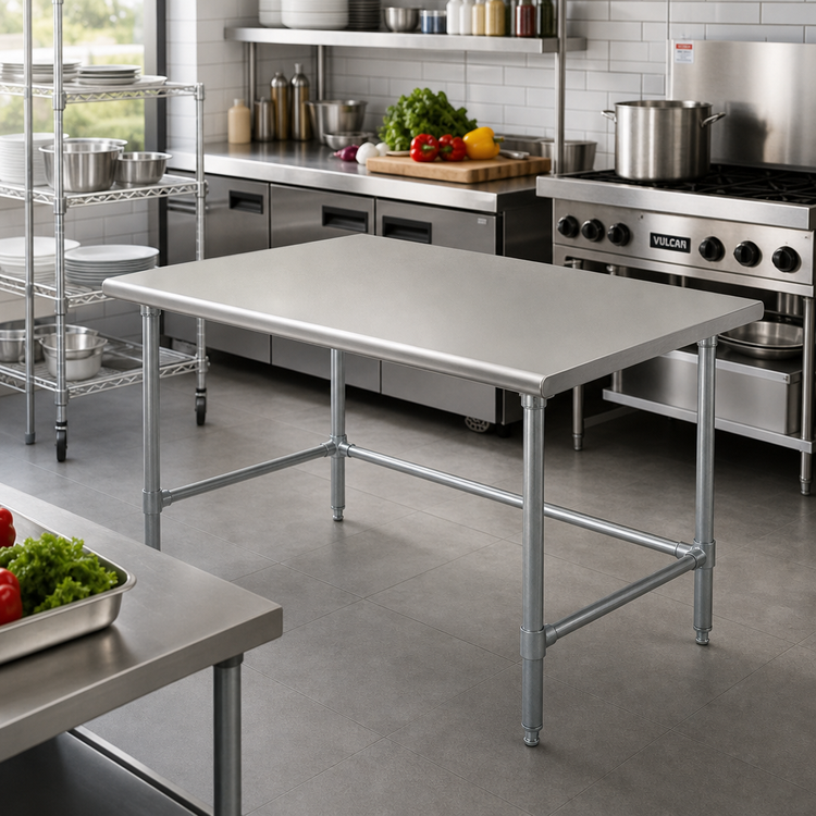 Product image #2 for Eagle Group Deluxe Series 48-Inch W x 36-Inch D Flat Top Stainless Steel Work Table with Galvanized Tubular Base