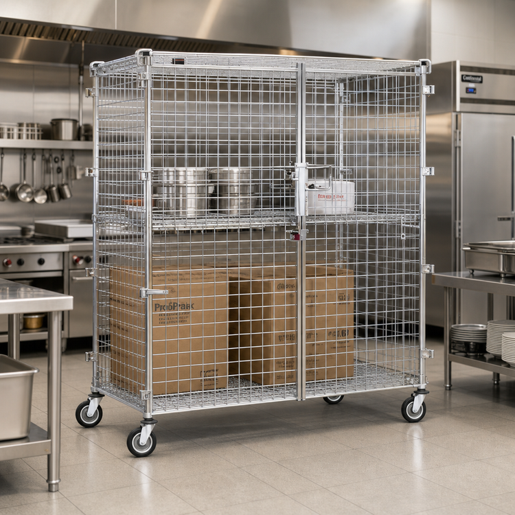 Product image #2 for QuadTruss Mobile Chrome-Plated Wire Security Cage with Double Doors