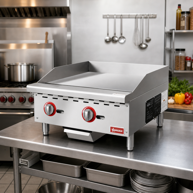 Product image #2 for Omcan USA 24-Inch Countertop Natural Gas Griddle, 60,000 BTU, Manual Controls, Stainless Steel