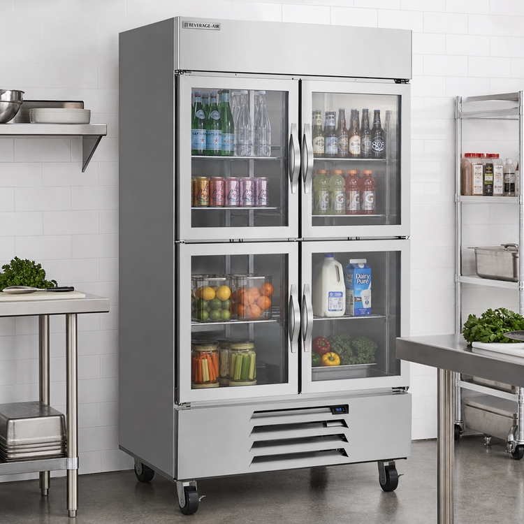 Product image #2 for Beverage-Air Horizon Series Two-Section Half-Glass Door Reach-In Refrigerator, 40.2 Cu. Ft., Bottom Mount, Stainless Steel