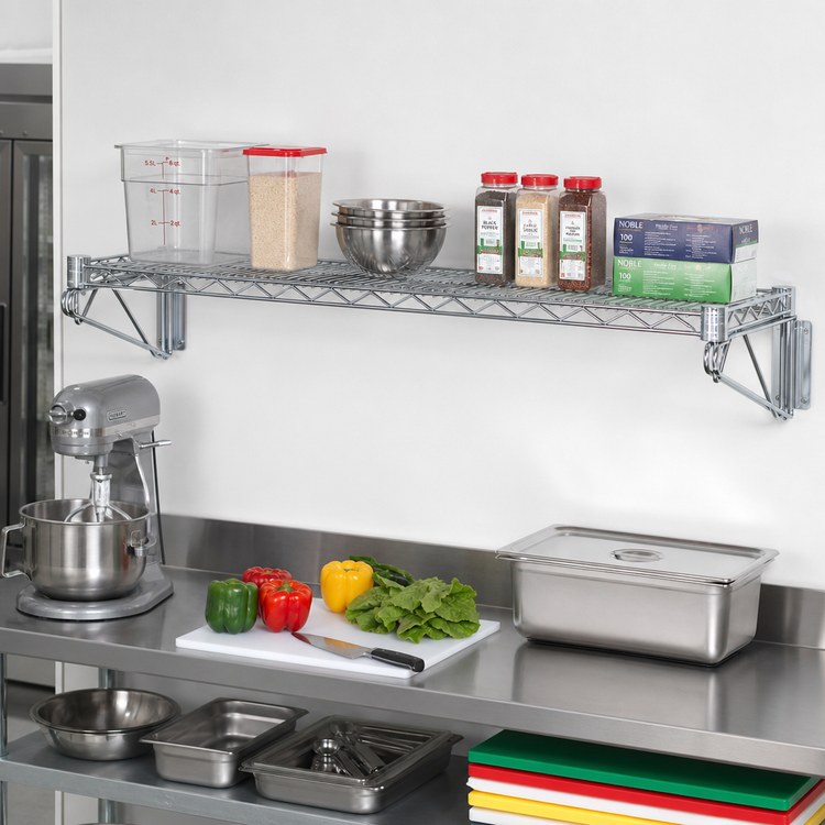 Product image #2 for Quantum Wall-Mount Cantilever Wire Shelf, 72 x 14 Inches, Chrome-Plated