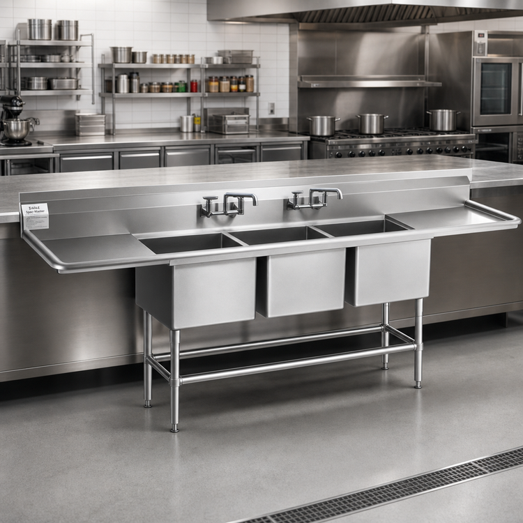 Product image #2 for Eagle Spec-Master FN Series Coved Corner Three-Compartment Sink with Left Drainboard, 79-1/2"W x 27"D