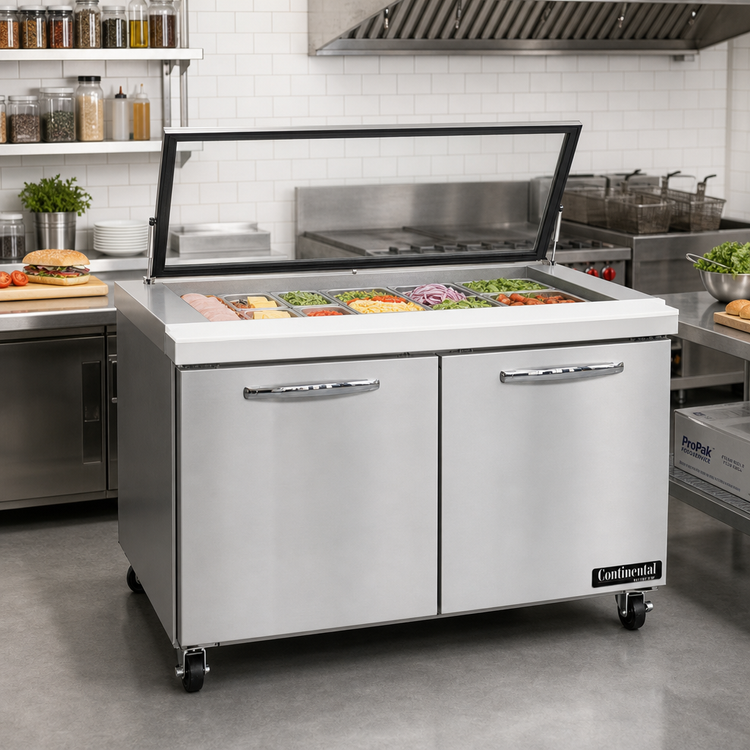 Product image #2 for Continental Refrigerator SW48N18M-HGL Mighty Top 48-Inch Two-Section Sandwich Unit Refrigerator with Hinged Glass Lid