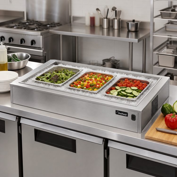 Product image #2 for Delfield N8068N Narrow Drop-In Ice Cooled Cold Pan, 68 Inch Wide, 3-Pan Capacity