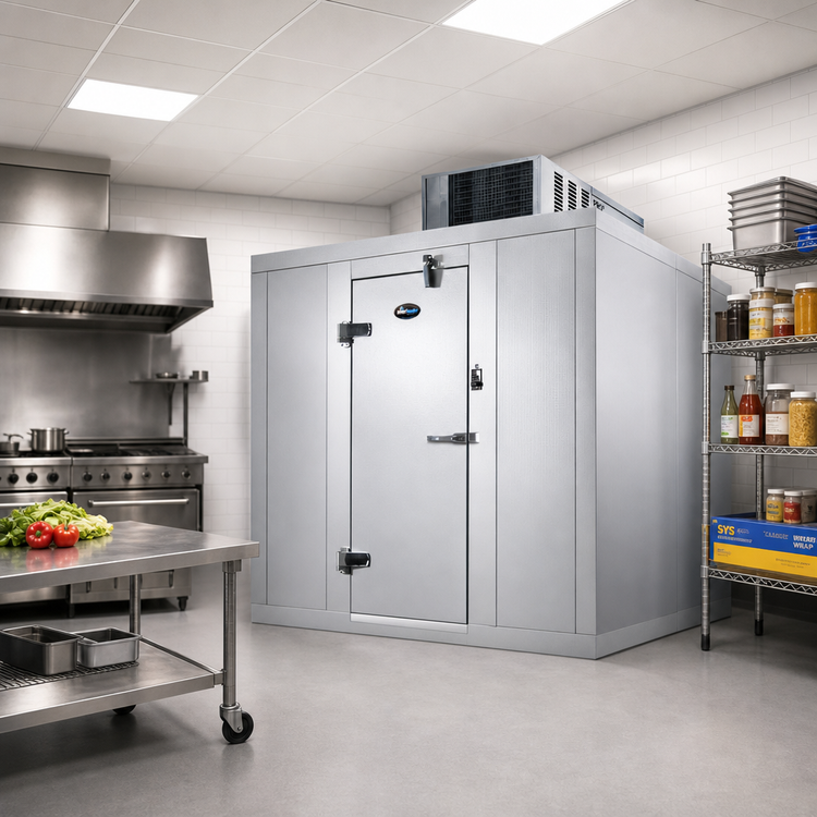 Product image #2 for AmeriKooler Indoor Quick Ship Floorless Walk-In Cooler, 8' x 8' x 7'-2 1/4", Top-Mount Self-Contained R-448A