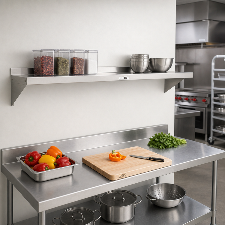 Product image #2 for John Boos Stallion 84-Inch Wall-Mounted Stainless Steel Shelf, 12-Inch Deep, with Safety Edge Front