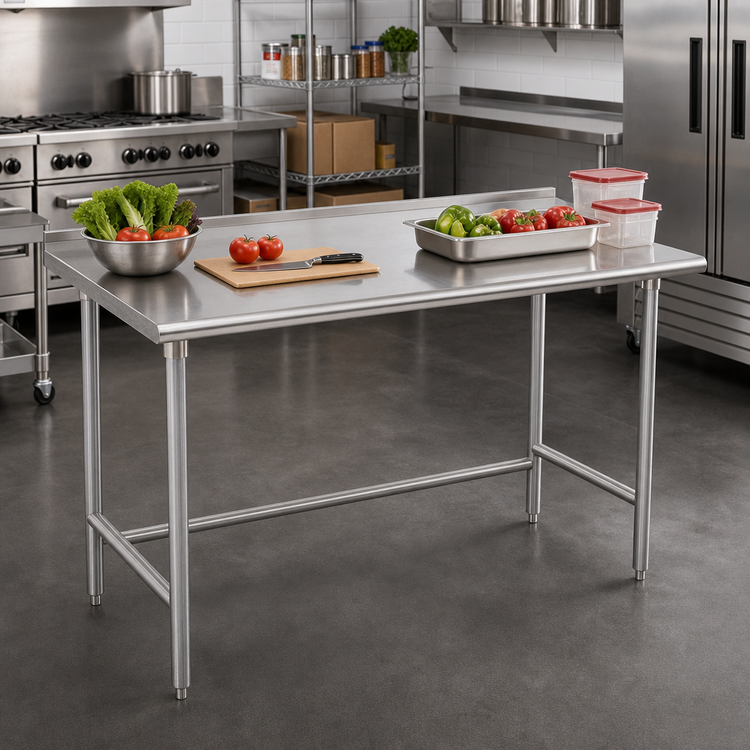 Product image #2 for Advance Tabco 72" x 24" 14-Gauge 304 Stainless Steel Open Base Work Table with 1-1/2" Rear Up-Turn