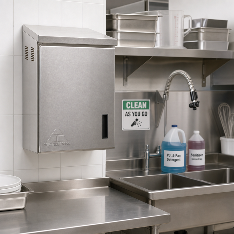 Product image #2 for Advance Tabco Stainless Steel Wall-Mount Chemical Storage Cabinet, 24 Inch W x 15 Inch D, Left-Hinged Door and Fixed Shelf
