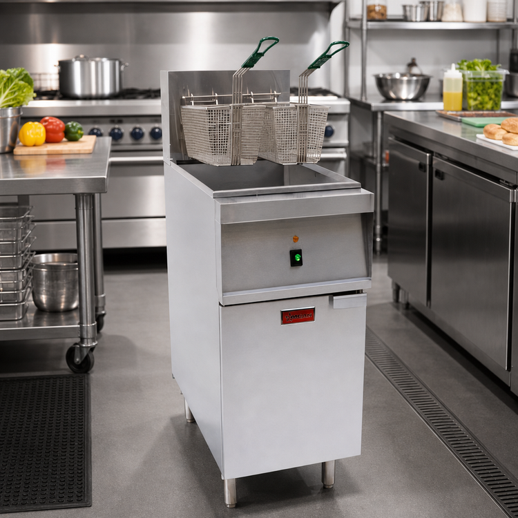 Product image #2 for Omcan 40 lb. Electric Floor Fryer with Stainless Steel Full Pot, 240V, 1-Phase