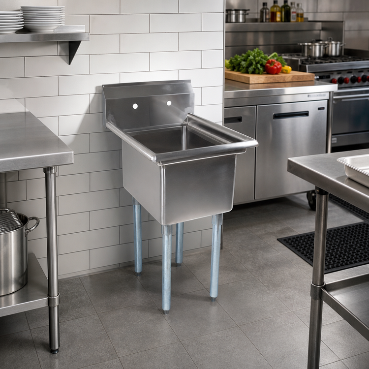 Product image #2 for John Boos E-Series Commercial 1-Compartment Stainless Steel Sink with Galvanized Legs and 15 x 15 x 14 Inch Bowl