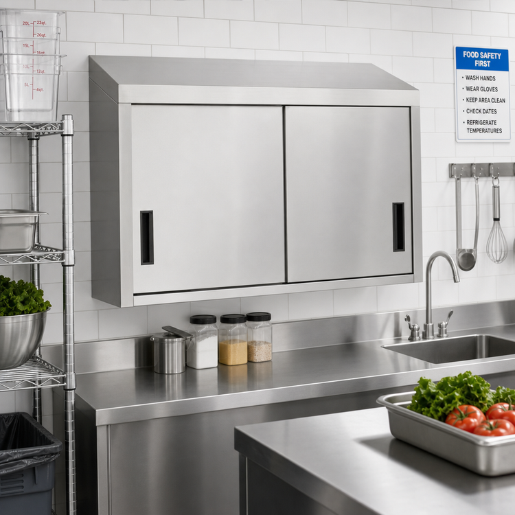 Product image #2 for Advance Tabco Wall-Mounted Stainless Steel Enclosed Cabinet with Sliding Doors and Shelf, 48 x 15 Inches