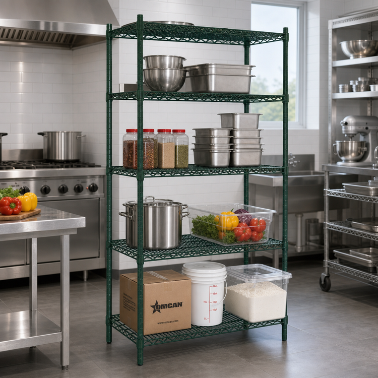 Product image #2 for Omcan USA 36" x 18" x 72" Stationary 4-Shelf Wire Shelving Unit, Epoxy Green
