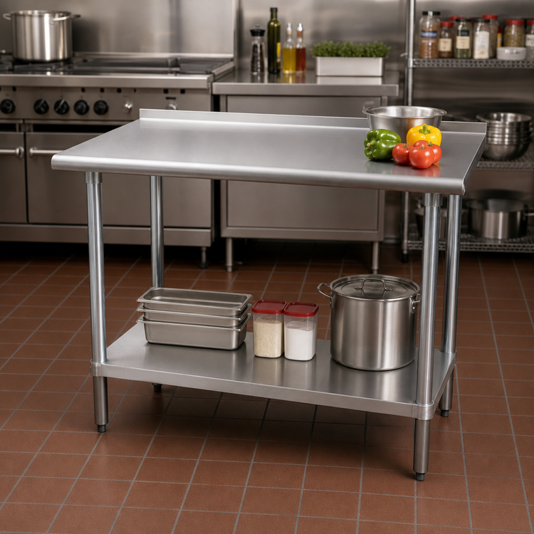 Product image #2 for Advance Tabco Special Value Series 30" x 24" Stainless Steel Work Table with 1-1/2" Rear Backsplash and Adjustable Undershelf