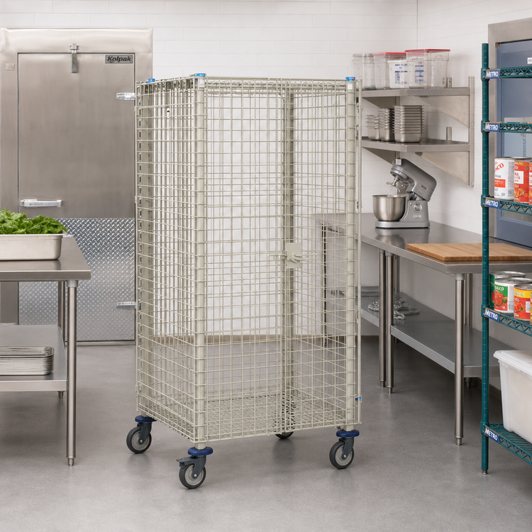 Product image #2 for MetroMax Q Mobile Wire Security Unit on Dolly, No Intermediate Shelves, 51-1/8" W x 28-1/16" D x 68-1/2" H