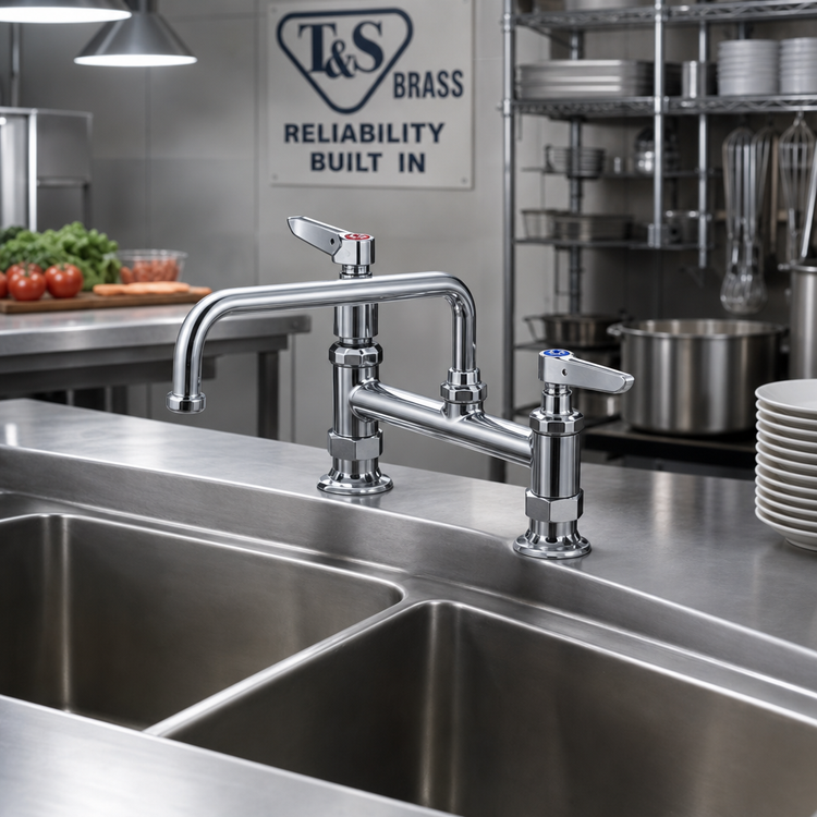 Product image #2 for T&S Brass Double Pantry Deck-Mount Mixing Faucet with 10-Inch Swing Nozzle