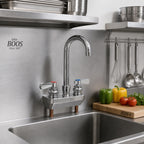 Thumbnail image #3 for John Boos PBF-4SM2-3GLF-X Heavy-Duty Lead-Free Splash-Mount Gooseneck Faucet, 4-Inch Centers, 3-1/2-Inch Spout, Chrome
