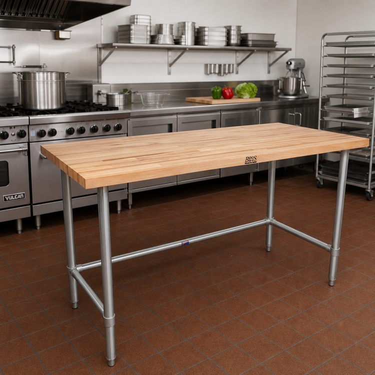 Product image #2 for John Boos 48" x 24" Wood Top Work Table with Stainless Steel Base and Bracing