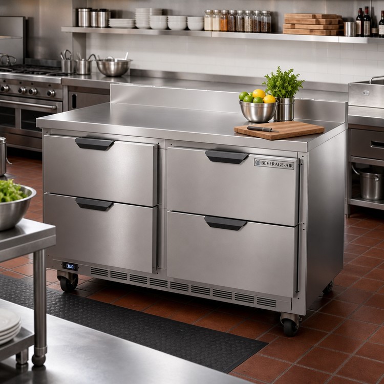 Product image #2 for Beverage-Air WTRD48AHC-4 48-Inch Two-Section Worktop Refrigerator with 4 Drawers