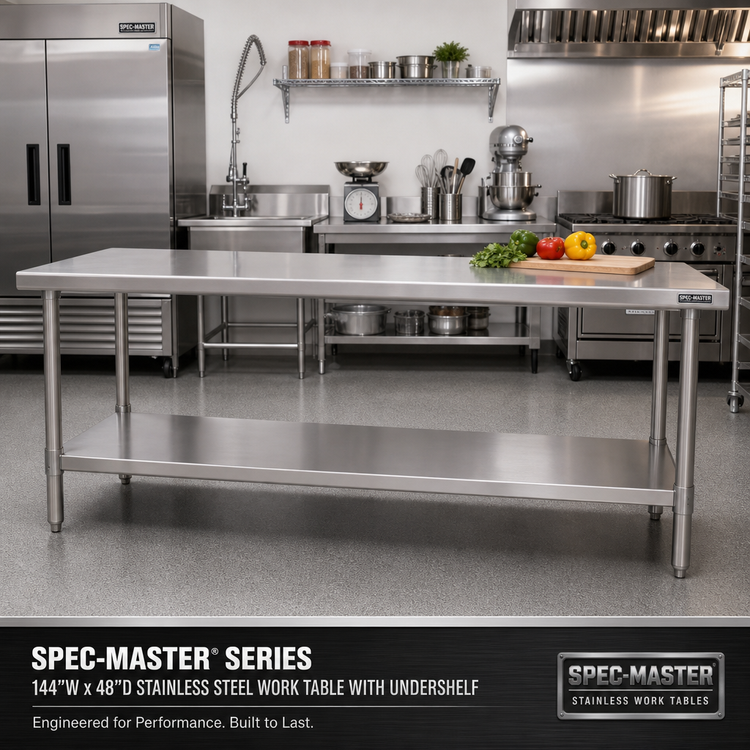 Product image #2 for Spec-Master® Series 144"W x 48"D Stainless Steel Work Table with Undershelf