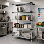 Thumbnail image #2 for Quantum WRS4-63-2160SS 60"W x 21"D x 63"H Stationary Solid Stainless Steel Shelving Starter Kit, 4 Shelves, 4 Posts