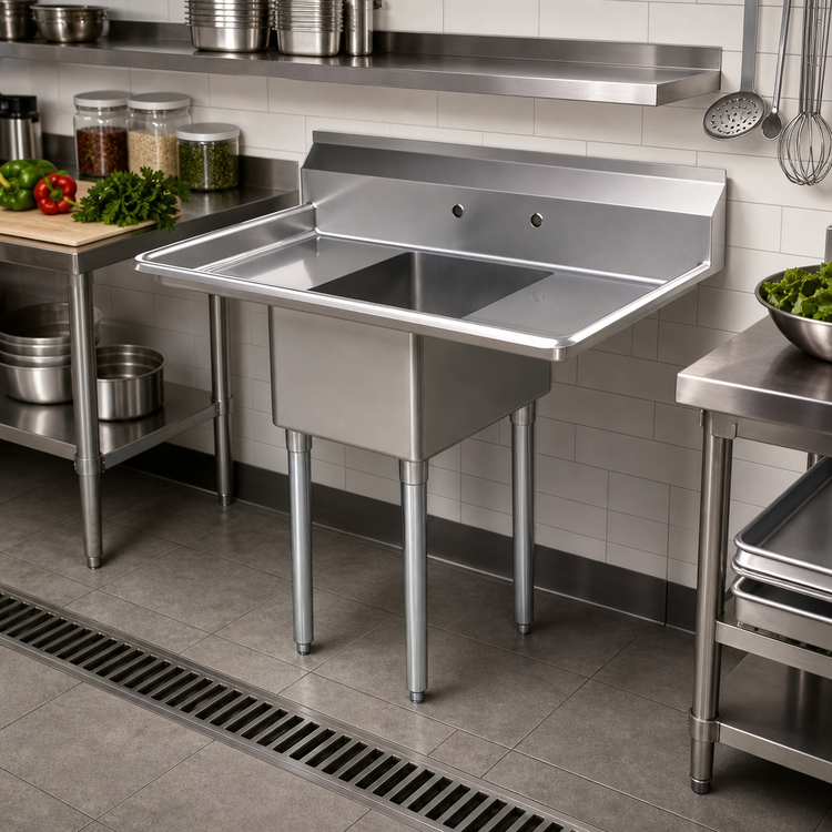 Product image #2 for Sapphire Manufacturing 42-Inch 1-Compartment Stainless Steel Sink with Dual Drainboards and Backsplash