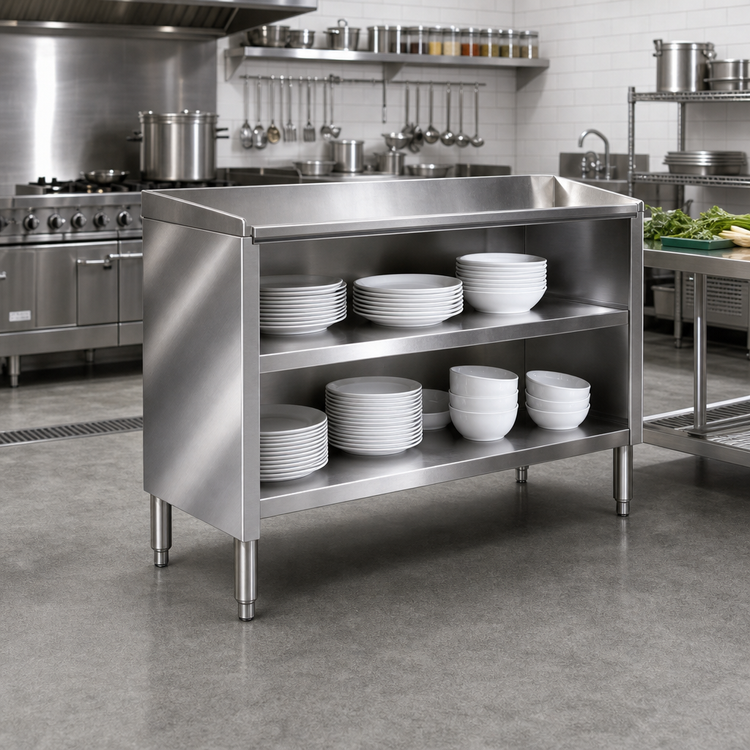 Product image #2 for 48-Inch Wide Stainless Steel Dish Cabinet with Open Base and Mid-Shelf