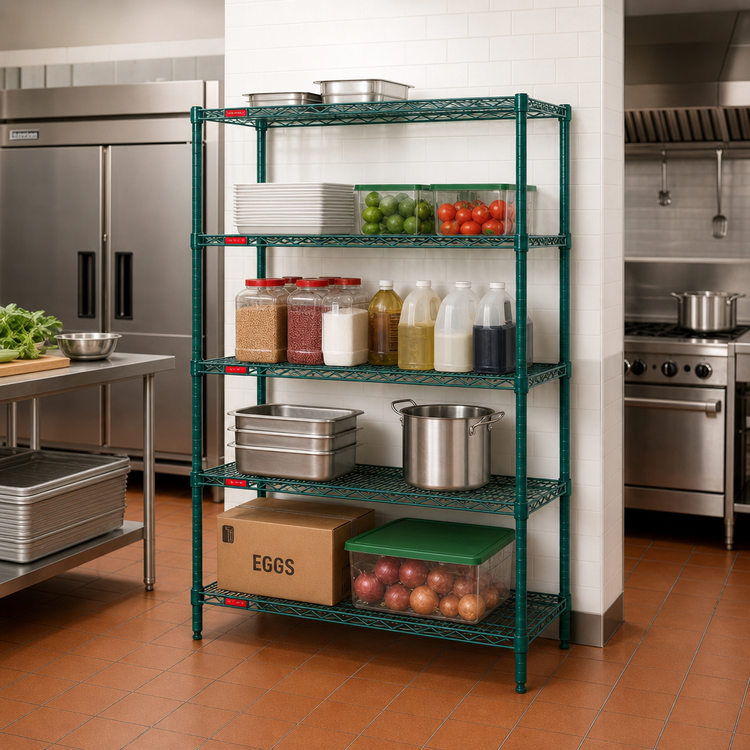 Product image #2 for Eagle Group Valu-Gard 5-Tier Stationary Wire Shelving Starter Unit, 72W x 24D x 86H, Green Epoxy