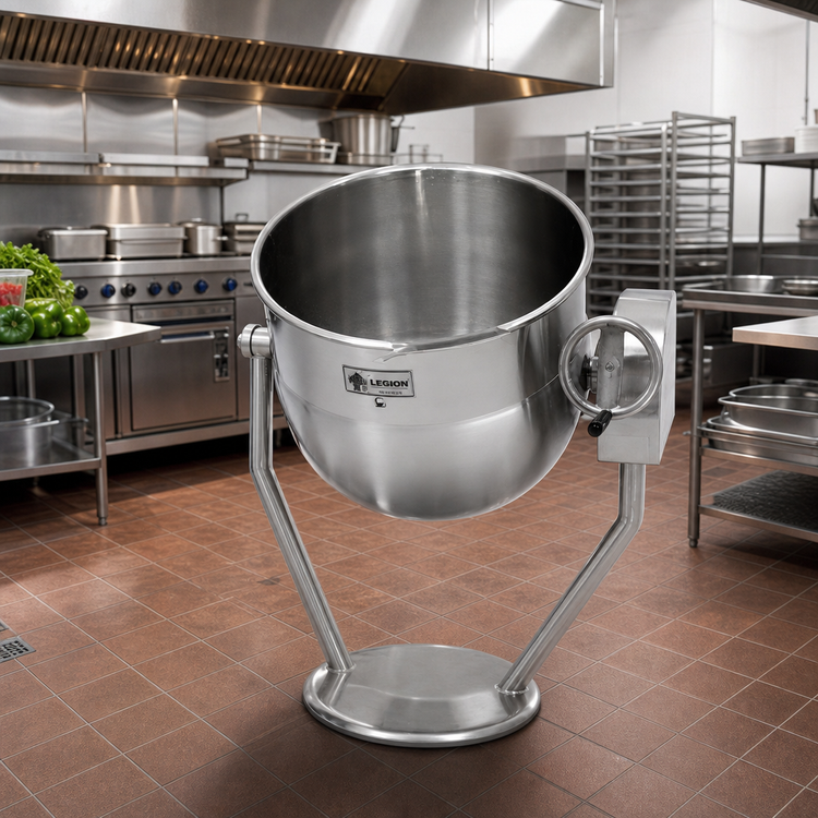 Product image #2 for Legion TWP-60 60-Gallon Direct Steam Tilting Kettle with 304 Stainless Steel Liner, 2/3 Jacket, and Pedestal Base