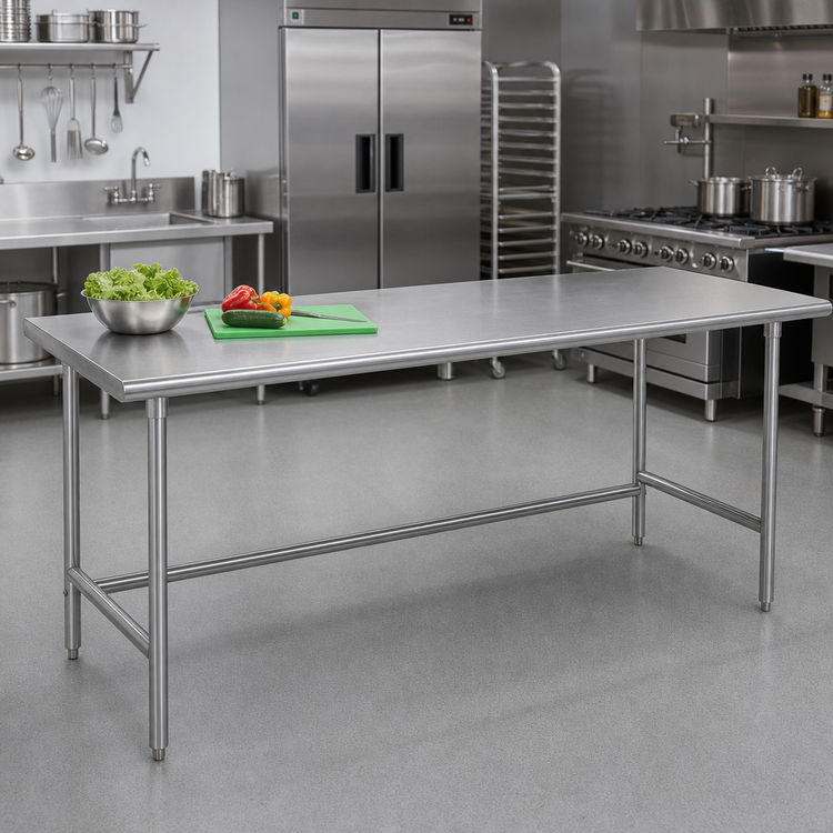 Product image #2 for Advance Tabco 108" x 24" 16 Gauge 430 Stainless Steel Flat Top Work Table with Open Base