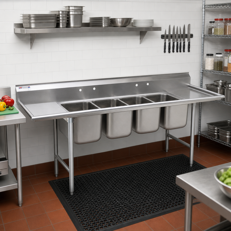 Product image #2 for Eagle Group 314 Series Four-Compartment Stainless Steel Sink with Right-Hand Drainboard