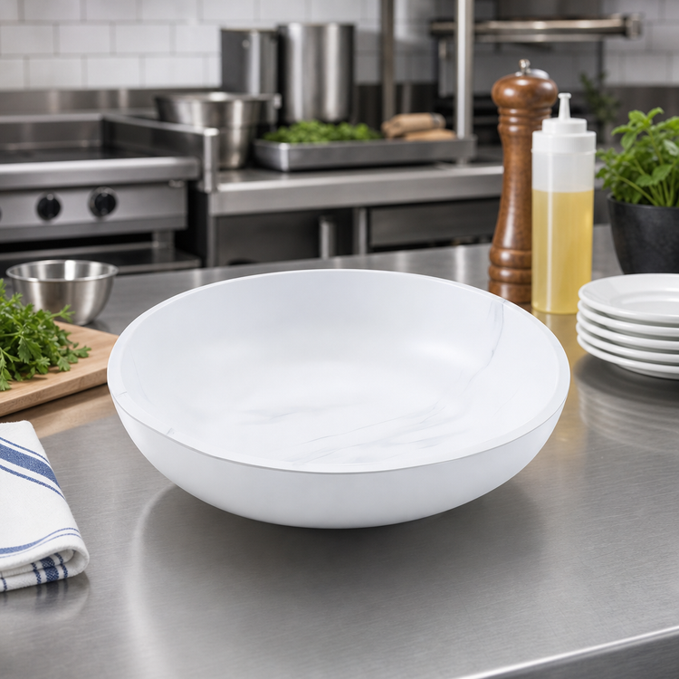 Product image #3 for American Metalcraft White Marble Melamine Serving Bowl, 137 oz., 12 3/4-Inch Diameter
