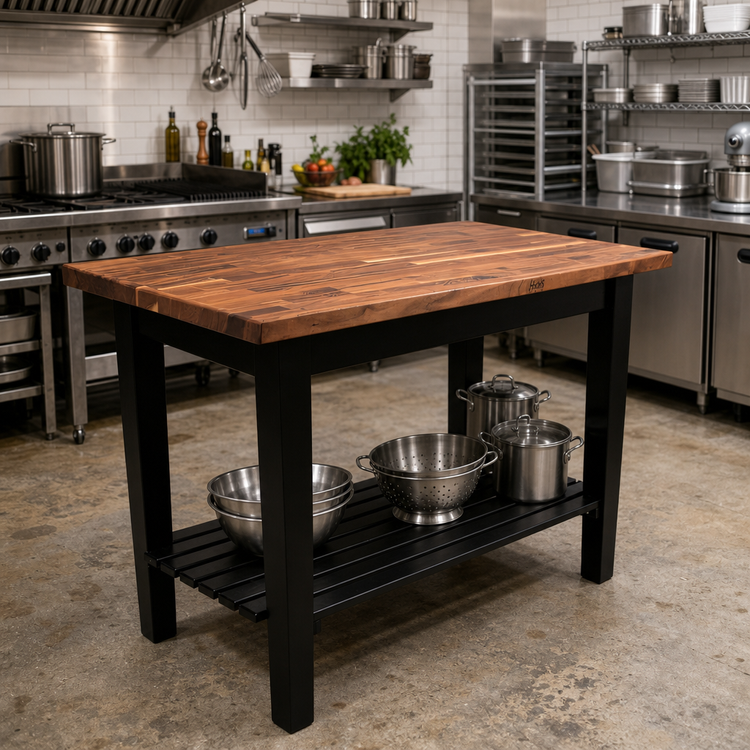Product image #3 for John Boos 48-Inch x 30-Inch American Black Walnut Wood Top Work Table with Slatted Undershelf and Tapered Legs