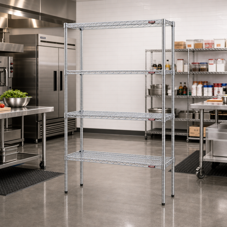 Product image #2 for Eagle Group 42"W x 24"D x 74"H 4-Tier Chrome Wire Shelving Starter Unit