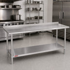 Thumbnail image #2 for Duke Manufacturing 314S-24120-2R Stainless Steel Work Table, 14-Gauge 300 Series Top, 1-1/8-Inch Riser, Undershelf, 120 x 24 Inches