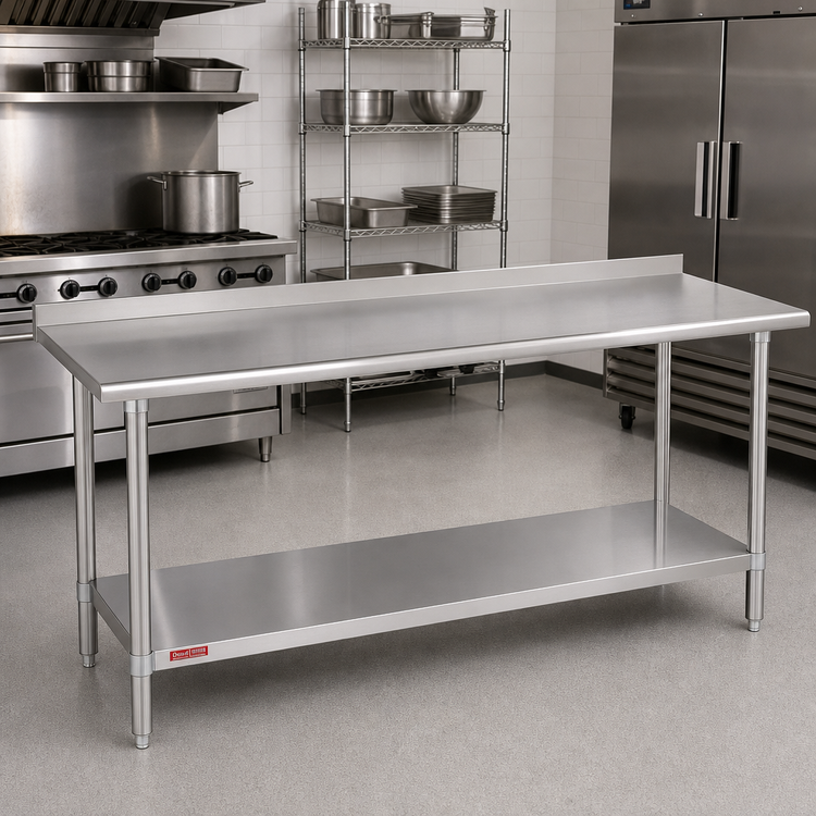 Product image #2 for Duke Supreme 14-Gauge Stainless Steel Work Table with 1-1/8 Inch Riser and Stainless Undershelf, 120 x 24 Inches