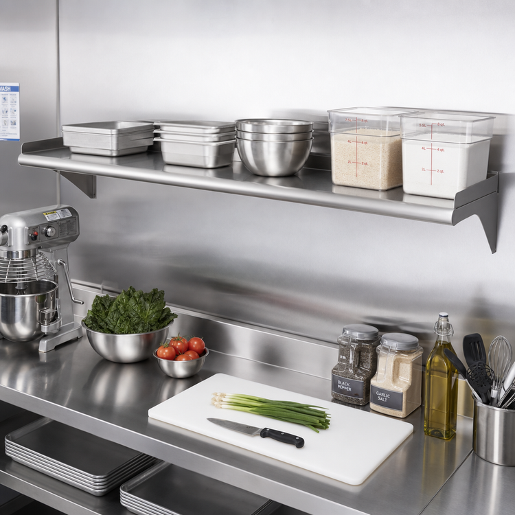 Product image #2 for Eagle Group 96-Inch Wide Wall-Mounted Stainless Steel Shelf, 10-Inch Deep, 16-Gauge Type 430