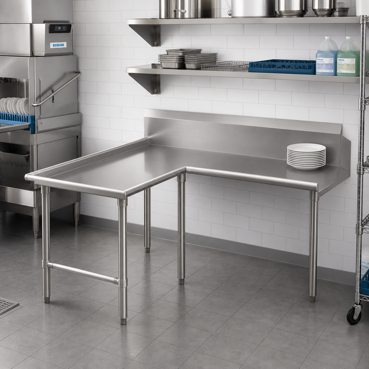 Product image #2 for John Boos Pro-Bowl L-Shaped Island Clean Dishtable, 60 x 48 Inch, Right-to-Left Operation